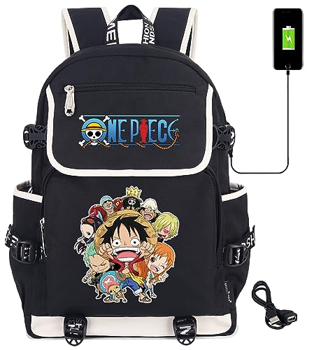 Roffatide Anime One Piece Monkey D. Luffy Laptop Backpack with USB Charging Port Roronoa Zoro Rucksack with Printed Backpack for Men Women Graphic Travel Backpack