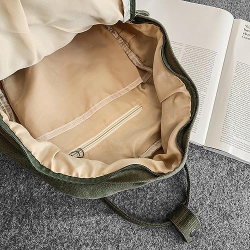 JIESIHAO Canvas Backpack for Women Laptop Backpack for Women Solid Color Backpack Vintage Travel Aesthetic Backpack (A01-green)