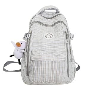 qyrno plaid backpack kawaii backpack with cute accessories cute backpack aesthetic backpack diy backpack (5-grey)