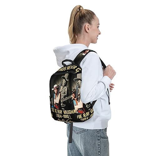 Uoajzxoi Stevie Rock Ray Singer Vaughan Lightweight Backpack Work Bag for Men and Women Daily Use Backpack Casual Daypack Travel Rucksack with Side Pockets Portable Hiking Bags Travel Bag for Office