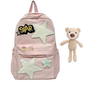 hunmui y2k backpack, cute kawaii aesthetic backpack for women, portable daypacks for travel (pink)