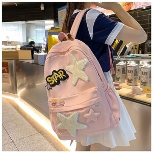 hunmui Y2k Backpack, Cute Kawaii Aesthetic Backpack for Women, Portable Daypacks for Travel (Pink)