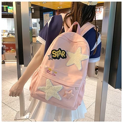 hunmui Y2k Backpack, Cute Kawaii Aesthetic Backpack for Women, Portable Daypacks for Travel (Pink)