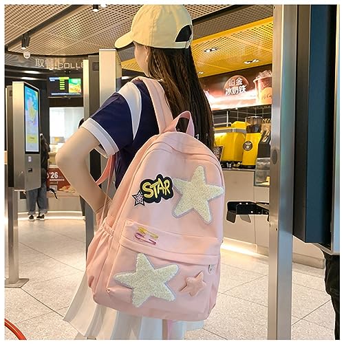 hunmui Y2k Backpack, Cute Kawaii Aesthetic Backpack for Women, Portable Daypacks for Travel (Pink)