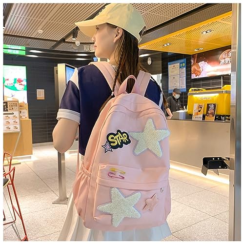 hunmui Y2k Backpack, Cute Kawaii Aesthetic Backpack for Women, Portable Daypacks for Travel (Pink)