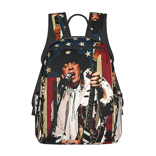 Stevie Rock Ray Singer Vaughan Lightweight Backpack Work Bag for Men and Women Daily Use Backpack Casual Daypack Travel Rucksack with Side Pockets Portable Hiking Bags Travel Bag for Business