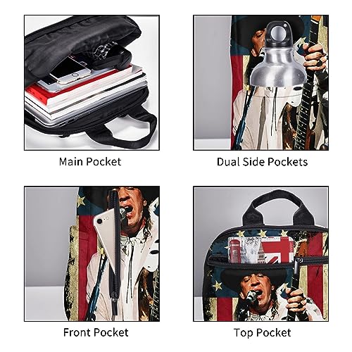 Stevie Rock Ray Singer Vaughan Lightweight Backpack Work Bag for Men and Women Daily Use Backpack Casual Daypack Travel Rucksack with Side Pockets Portable Hiking Bags Travel Bag for Business