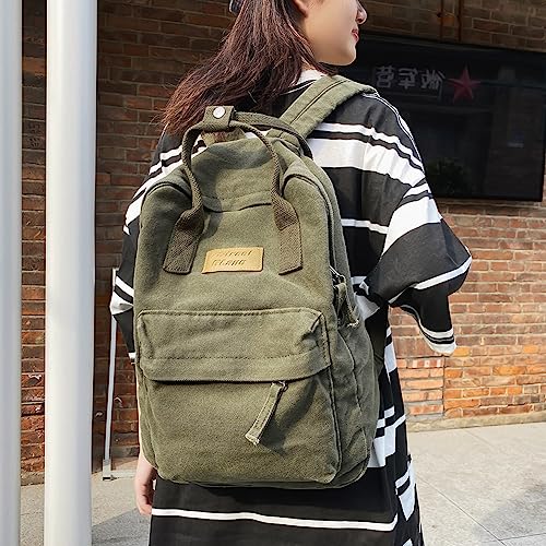 Lushandy Canvas Backpack for Women Men Vintage Aesthetic Grunge Backpack Solid Color Laptop Backpack Casual Daypack