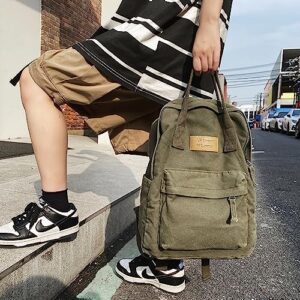 Lushandy Canvas Backpack for Women Men Vintage Aesthetic Grunge Backpack Solid Color Laptop Backpack Casual Daypack