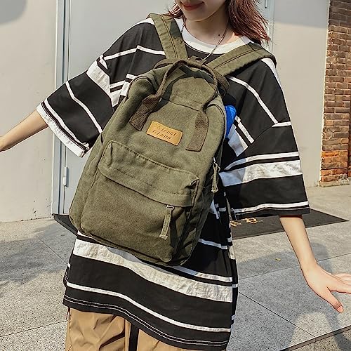 Lushandy Canvas Backpack for Women Men Vintage Aesthetic Grunge Backpack Solid Color Laptop Backpack Casual Daypack