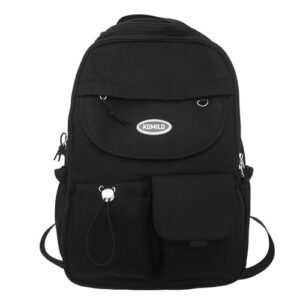 dunbri trendy solid color backpack women large capacity shoulder bag waterproof travel backpack laptop backpack for men (black)