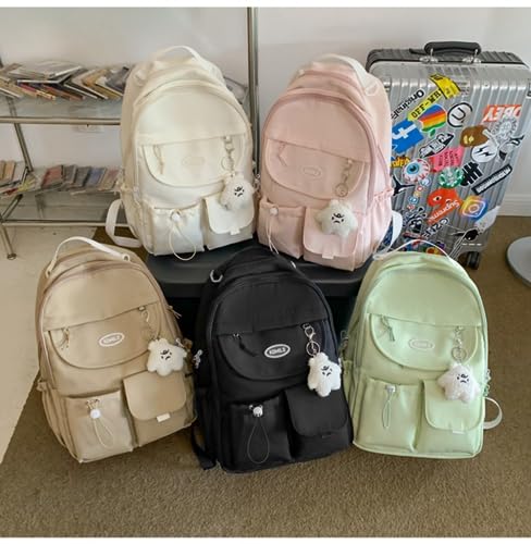 DUNBRI Trendy Solid Color Backpack Women Large Capacity Shoulder Bag Waterproof Travel Backpack Laptop Backpack for Men (Black)