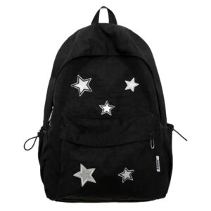 kawaii backpack with cute accessories simple modern star pattern backpack big capacity backpack (black)