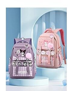 Kawaii Backpack with 9Pcs Accessories Anime Cartoon Bag 16 Inch Anti-Theft Travel Aesthetic Season Gifts Backpack (pink)