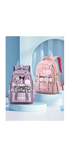 Kawaii Backpack with 9Pcs Accessories Anime Cartoon Bag 16 Inch Anti-Theft Travel Aesthetic Season Gifts Backpack (pink)