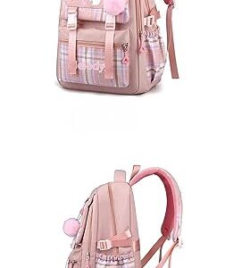 Kawaii Backpack with 9Pcs Accessories Anime Cartoon Bag 16 Inch Anti-Theft Travel Aesthetic Season Gifts Backpack (pink)