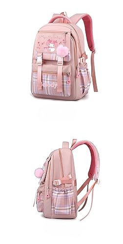 Kawaii Backpack with 9Pcs Accessories Anime Cartoon Bag 16 Inch Anti-Theft Travel Aesthetic Season Gifts Backpack (pink)