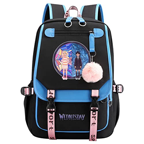 Gengx Teen Wednesday Addams Casual Rucksack-Waterproof Bookbag with USB Charging Port Classic Laptop Bag for Student