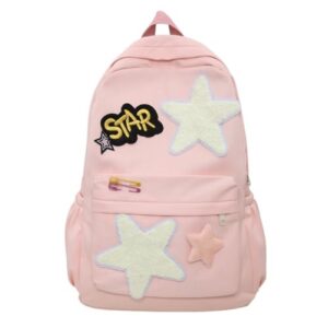 irlocy star backpack y2k backpack preppy backpack aesthetic backpack with embroidery patch y2k accessories (pink)