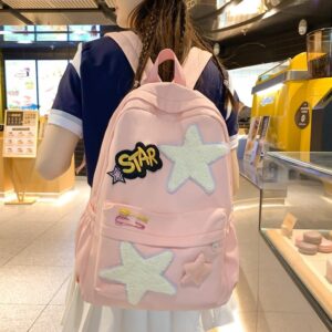 irLocy Star Backpack Y2K Backpack Preppy Backpack Aesthetic Backpack with Embroidery Patch Y2k Accessories (pink)