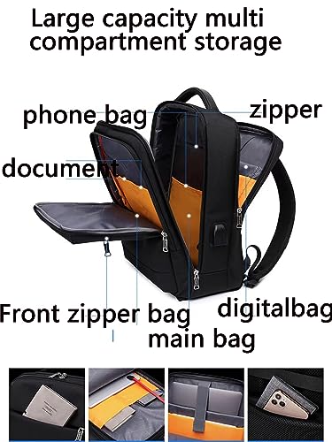 Laptop Backpack 18in Business LeisureTravel Backpacks with USB Port Large Capacity Work Computer Bags for Women Men (Black-A)