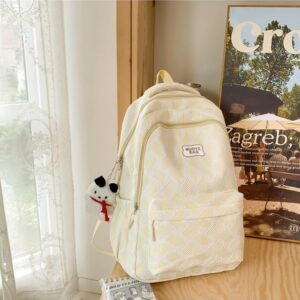 IECSHDU Kawaii Aesthetic Laptop Backpack Large Capacity Emboss Textured Casual Daypack Cute Plush Pendant Simple Laptop Bag (Yellow)