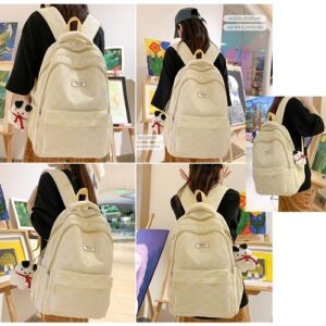 IECSHDU Kawaii Aesthetic Laptop Backpack Large Capacity Emboss Textured Casual Daypack Cute Plush Pendant Simple Laptop Bag (Yellow)