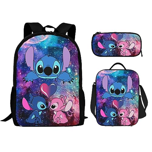 KEILA 3Pcs Backpack Set Casual Travel DayPack with Lunch Bag Pencil Case Rucksack Bag