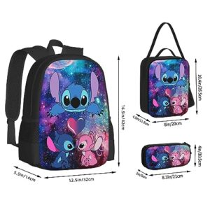 KEILA 3Pcs Backpack Set Casual Travel DayPack with Lunch Bag Pencil Case Rucksack Bag