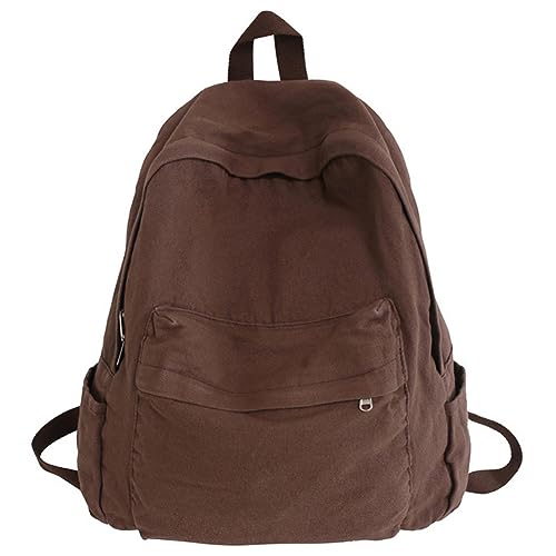 Juoxeepy Canvas Backpack for Women Men Vintage Brown Backpack Grunge Aesthetic College Laptop Backpack Solid Color Everyday Backpack Travel Daypack Rucksack