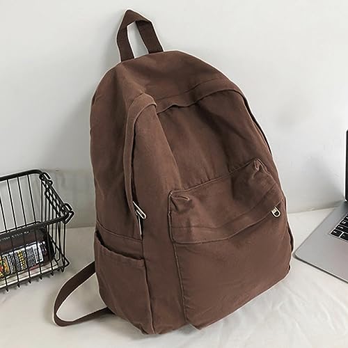 Juoxeepy Canvas Backpack for Women Men Vintage Brown Backpack Grunge Aesthetic College Laptop Backpack Solid Color Everyday Backpack Travel Daypack Rucksack