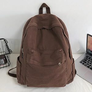 Juoxeepy Canvas Backpack for Women Men Vintage Brown Backpack Grunge Aesthetic College Laptop Backpack Solid Color Everyday Backpack Travel Daypack Rucksack