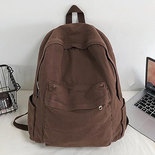 Juoxeepy Canvas Backpack for Women Men Vintage Brown Backpack Grunge Aesthetic College Laptop Backpack Solid Color Everyday Backpack Travel Daypack Rucksack