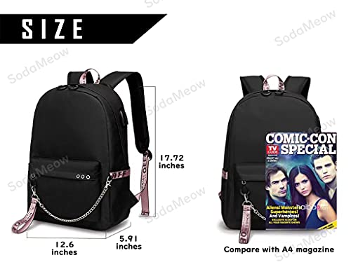 SodaMeow Demon Backpack Nezuko Anime Slayer Bag Kimetsu no Yaiba Kawaii Backpack with USB Charging Port, Free Keychain (A-Muichiro)