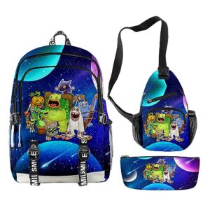 three piece set of new products my singing monsters monsters concert student backpack pencil case satchel (style4)