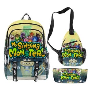 Three Piece Set of New Products My Singing Monsters Monsters Concert Student backpack pencil case satchel (style4)