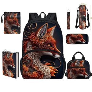 red fox backpack highschool for boys with pencil case 7pcs/set shoulder bag for teen girls lightweight school bag casual lunch box book sleeve cover water bottle carrier with strap wristlet keychain