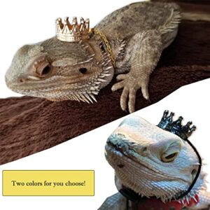 SEIS 2 Pcs Bearded Dragon Crown and Necklace Metal Lizard Outfit Halloween Small Animal Clothes Harness for Chameleon Gecko Anole Iguana Amphibians (Black)