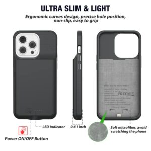 GIN FOXI Battery Case for iPhone 14/14Pro/13/13Pro, Real 7000mAh Ultra-Slim Battery Charging Case Rechargeable Anti-Fall Protection Battery Charger Charger for iPhone 14 Pro/14/13/13Pro(6.1 inch)