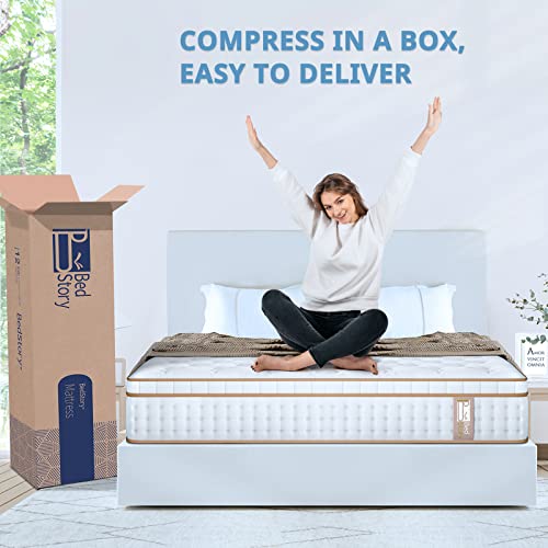 BedStory Queen Mattress, 12 Inch Gel Memory Foam Hybrid Mattress in a Box, Queen Size Mattress with Individually Wrapped Pocket Coils for Supportive and Pressure Relief, Made in USA