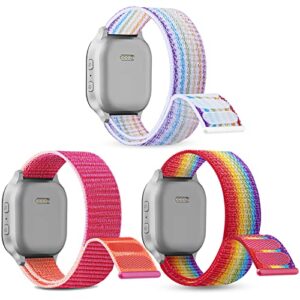 3 pack replacement nylon bands compatible with gabb watch/gizmo watch 3 & 2 & 1, hook & loop design easy for kids to put on & off, breathable & washable, rainbow+pomered+neon