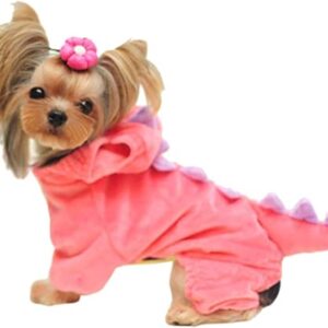 Hotumn Dinosaur Dog Halloween Costume Pet Dino Hoodie for Small Dogs (X-Small, Pink)