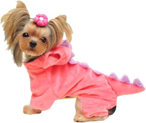 Hotumn Dinosaur Dog Halloween Costume Pet Dino Hoodie for Small Dogs (X-Small, Pink)