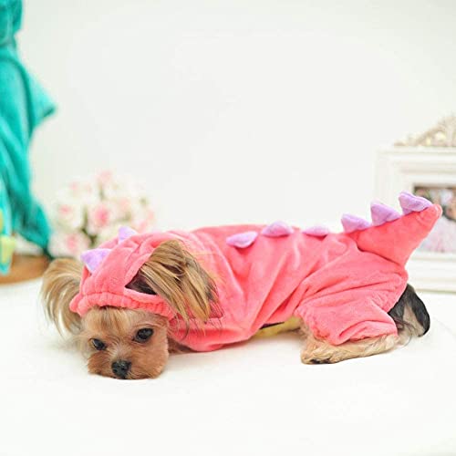 Hotumn Dinosaur Dog Halloween Costume Pet Dino Hoodie for Small Dogs (X-Small, Pink)