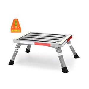 soctone rv step, adjustable height folding platform step with non-slip rubber feet, reflective strips, handle and glow in the dark tape, aluminum step stool can support up to 1000lbs