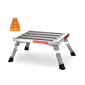Soctone RV Step, Adjustable Height Folding Platform Step with Non-Slip Rubber Feet, Reflective Strips, Handle and Glow in The Dark Tape, Aluminum Step Stool Can Support Up to 1000lbs