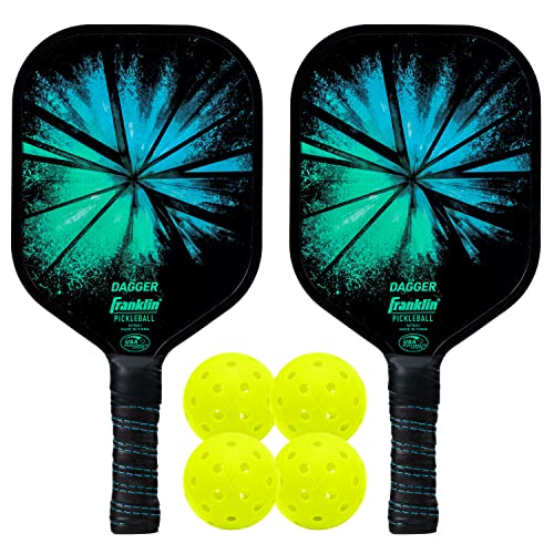 Franklin Sports Pickleball Paddle and Ball Set - (2) Dagger Fiberglass Pickleball Rackets + (4) X-40 Pickleballs - USA Pickleball (USAPA) Approved - 2 Player Pickleball Paddles + Balls Set