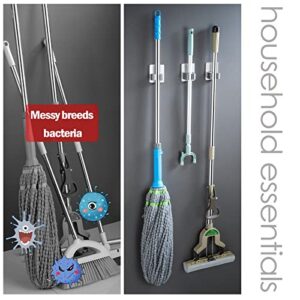 Mop and Broom Holder Organizer Hanger Garage Tool Shelving Organization and Storage Hooks Racks Wall Mount, 4 Pks Self Adhesive