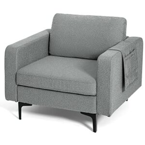 giantex single sofa, accent chair, leisure chair w/comfy thick cushion, armrest magazine pockets, metal legs, living room upholstered armchair for bedroom reception room