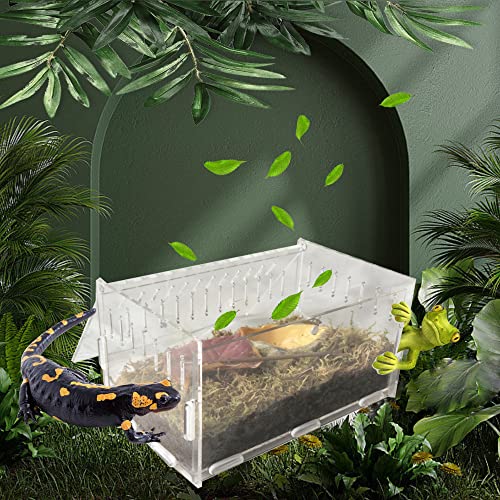 Magnetic Acrylic Reptile Cage,Transparent Enclosure Reptile Breeding Box,Breeding Box Terrarium Tank Suitable for Tarantulas,Lizards,Chameleons,Hermit Crabs,Snakes,Insect,Turtle（8x5x4 Inch）